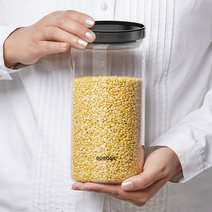 Stack n Store Airtight Glass Jar with Black PP lid, Personalise