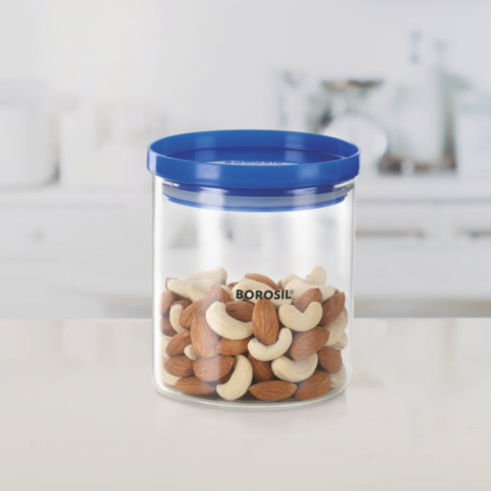 Borosil Stack n Store Jar (Blue PP Lid), 600ml