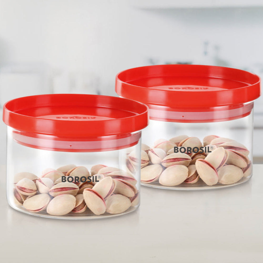 Stack n Store Airtight Glass Jar Set with Red PP lid