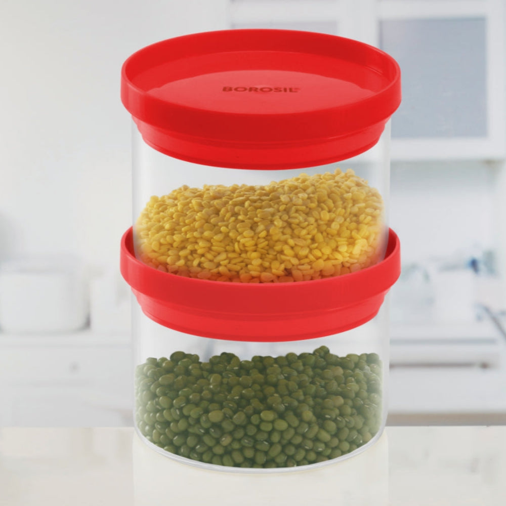 Stack n Store Airtight Glass Jar Set with Red PP lid