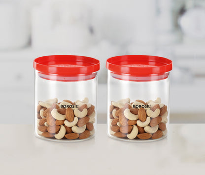Borosil Stack and Store Classic Glass Jar with Red PP Lid