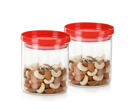 Borosil Stack and Store Classic Glass Jar with Red PP Lid