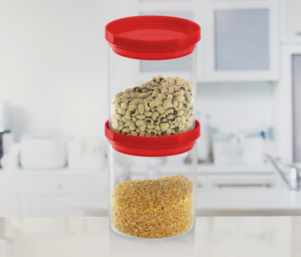 Borosil Stack and Store Classic Glass Jar with Red PP Lid