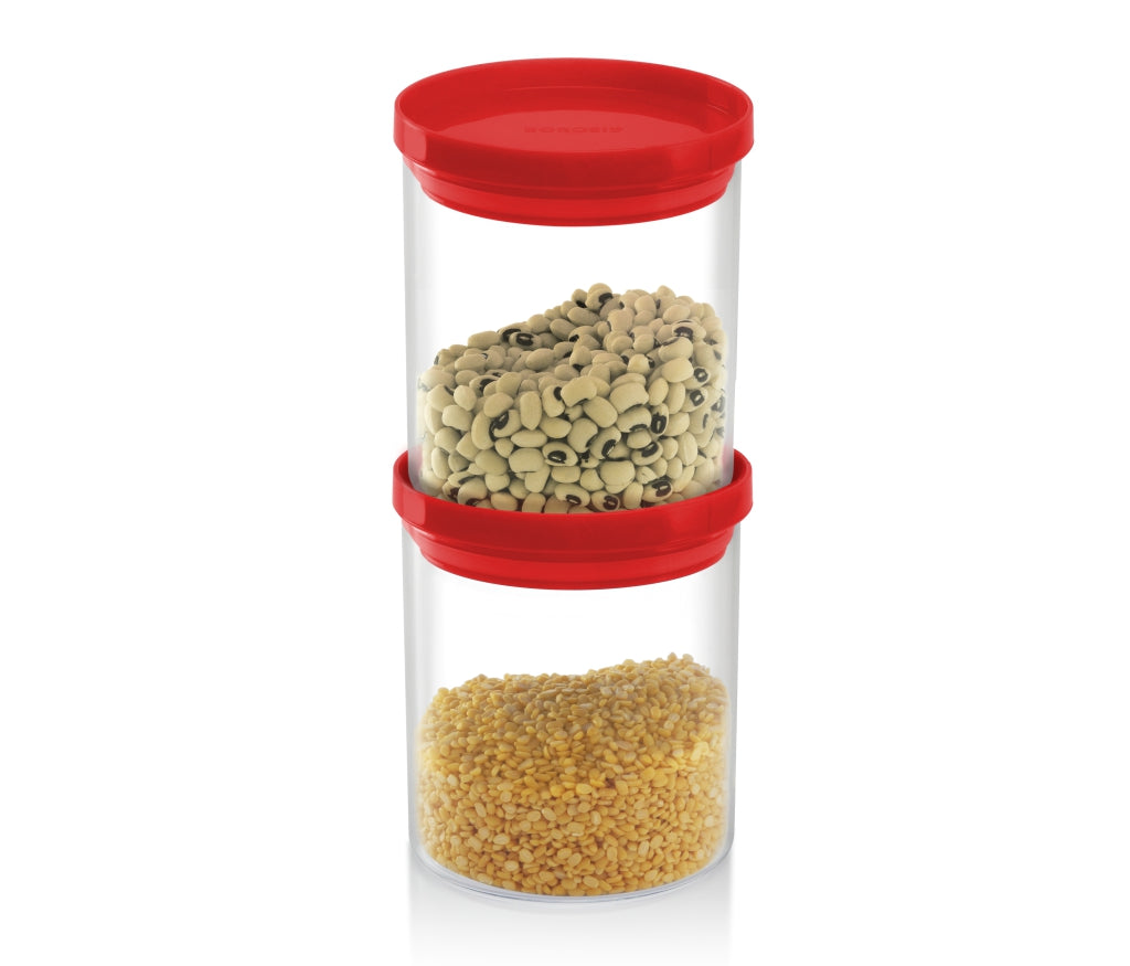 Borosil Stack and Store Classic Glass Jar with Red PP Lid
