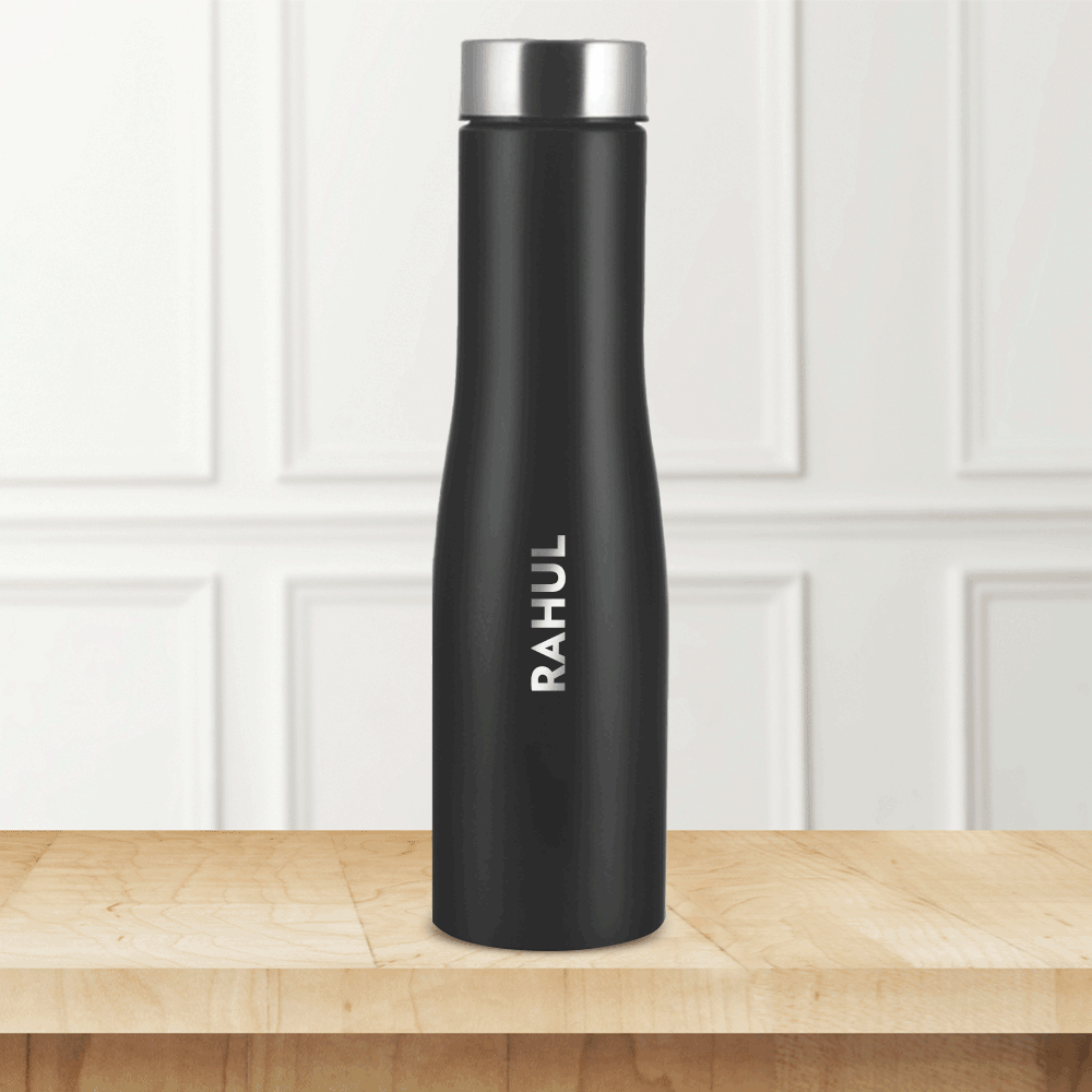 Borosil Swan Stainless Steel Single Wall Bottle - Personalised, Black, 1L