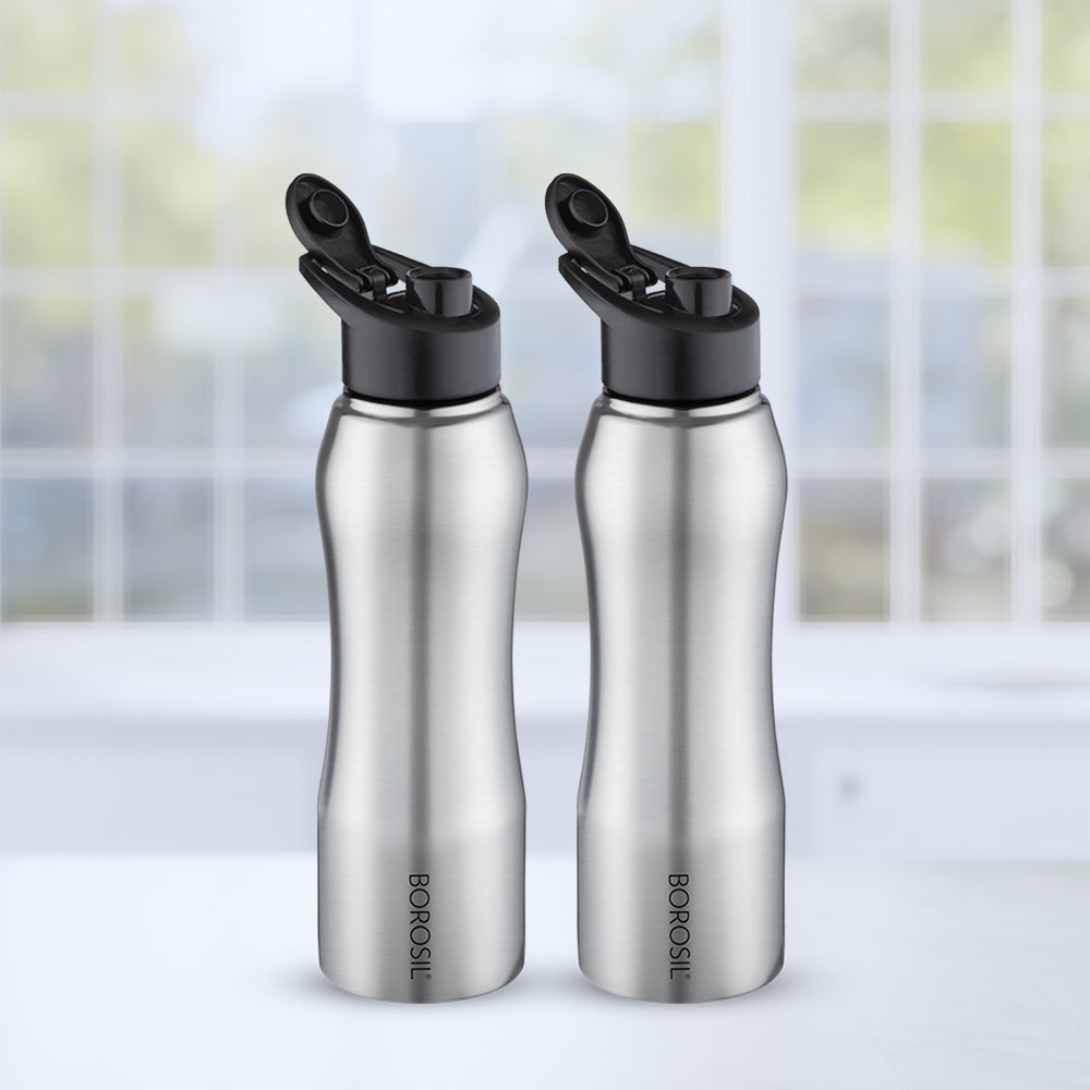 Borosil Grip-n-Sip Stainless Steel 1 L Silver - Set of 2