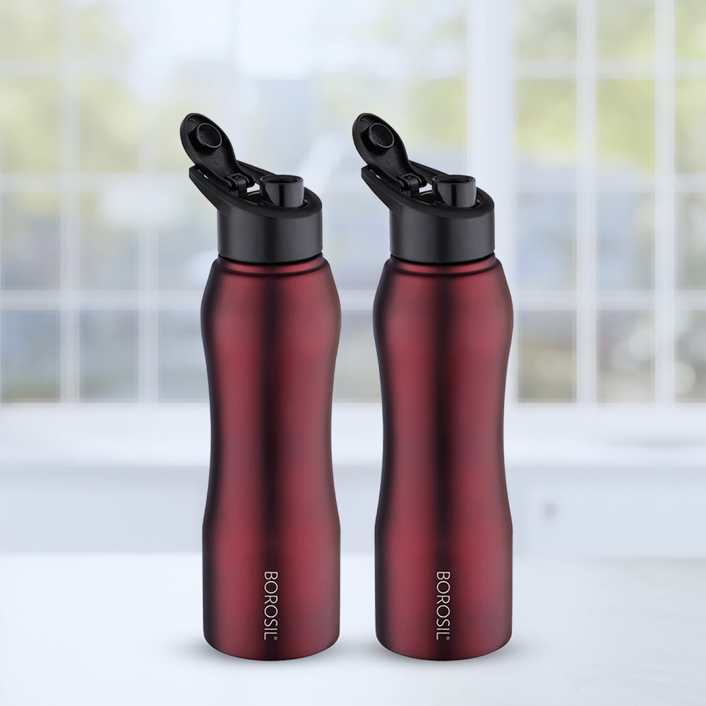 Borosil Grip-n-Sip Stainless Steel 1 L Maroon - Set of 2