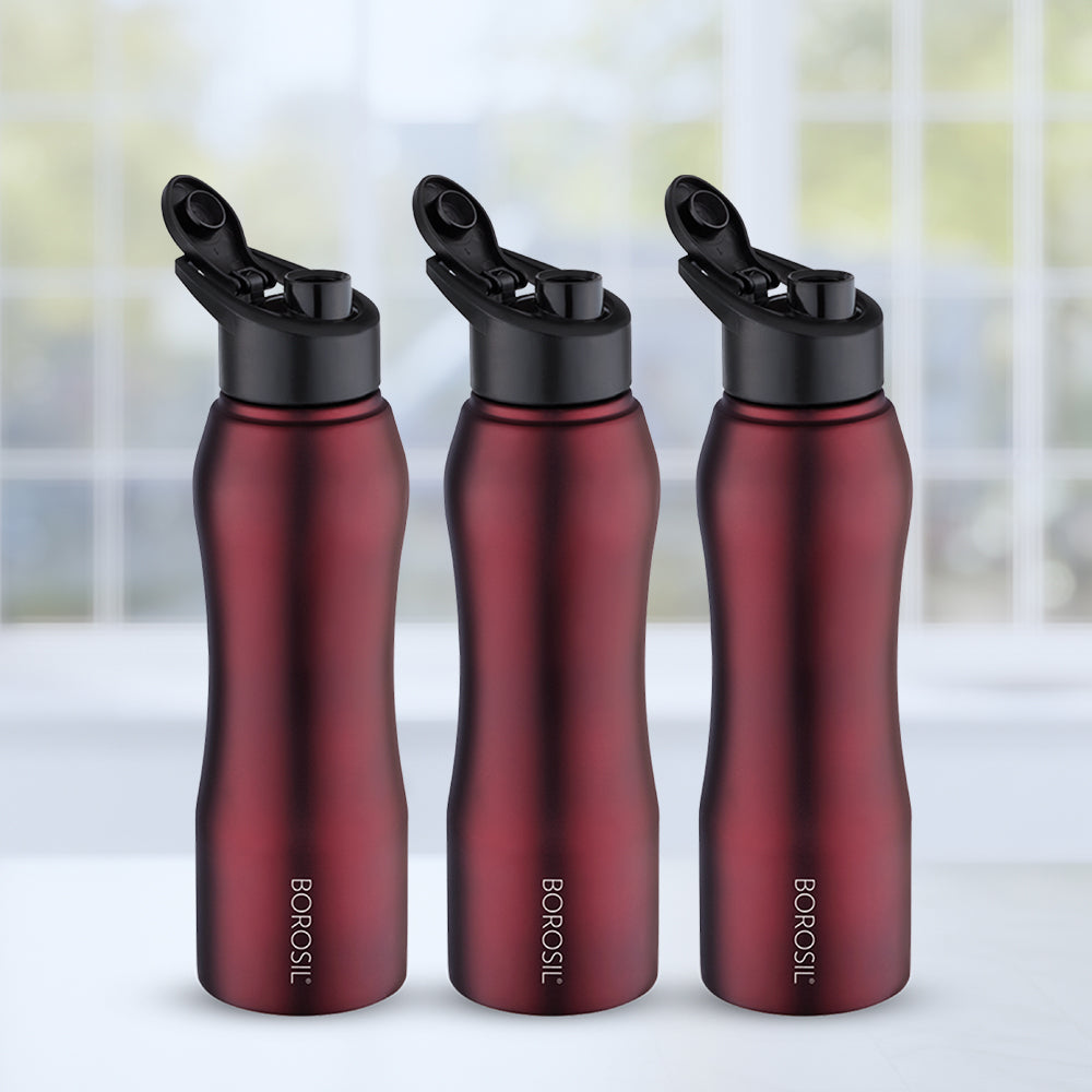 Borosil Grip-n-Sip Stainless Steel 1 L Maroon - Set of 3