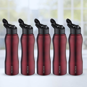 Borosil Grip n Sip Maroon, 1 L - Set of 5