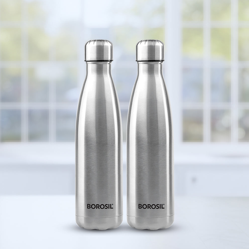 Borosil Bolt Single Wall Bottle, 1 L - Set of 2
