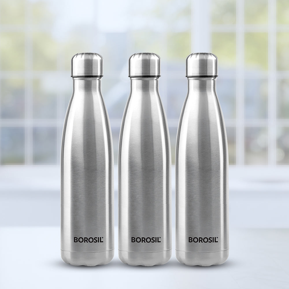 Borosil Bolt Single Wall Bottle, 1 L - Set of 3