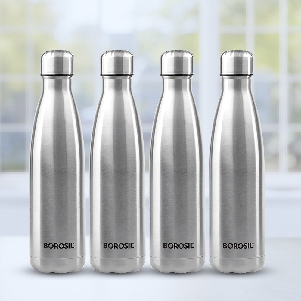 Borosil Bolt Single Wall Bottle, 1 L - Set of 4
