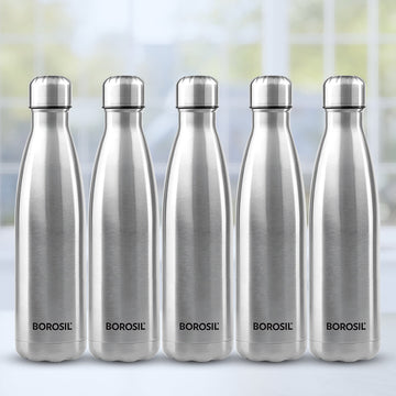 Borosil Bolt Single Wall Bottle, 1 L - Set of 5