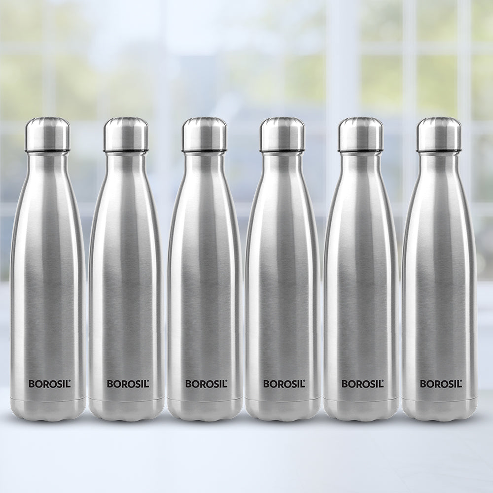 Borosil Bolt Single Wall Bottle, 1 L - Set of 6