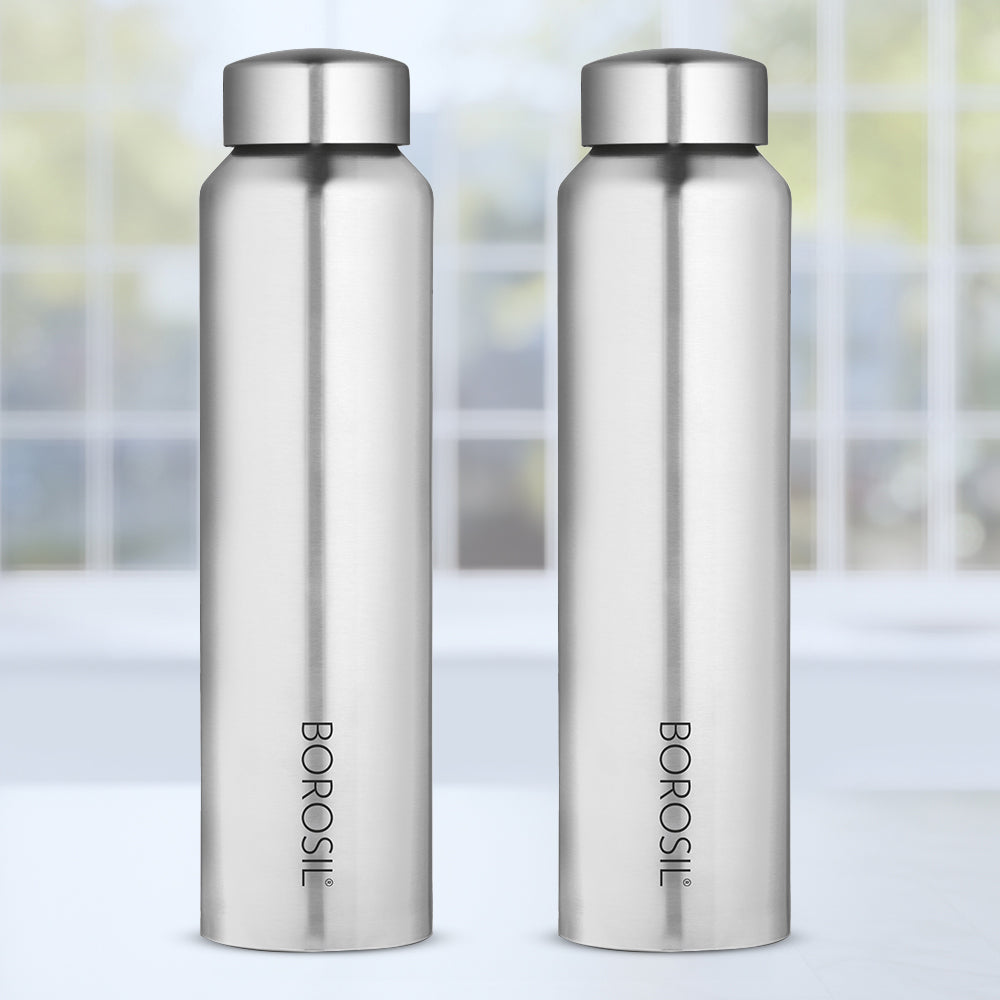 Borosil Aquaslim Stainless Steel 1 L Silver - Set of 2