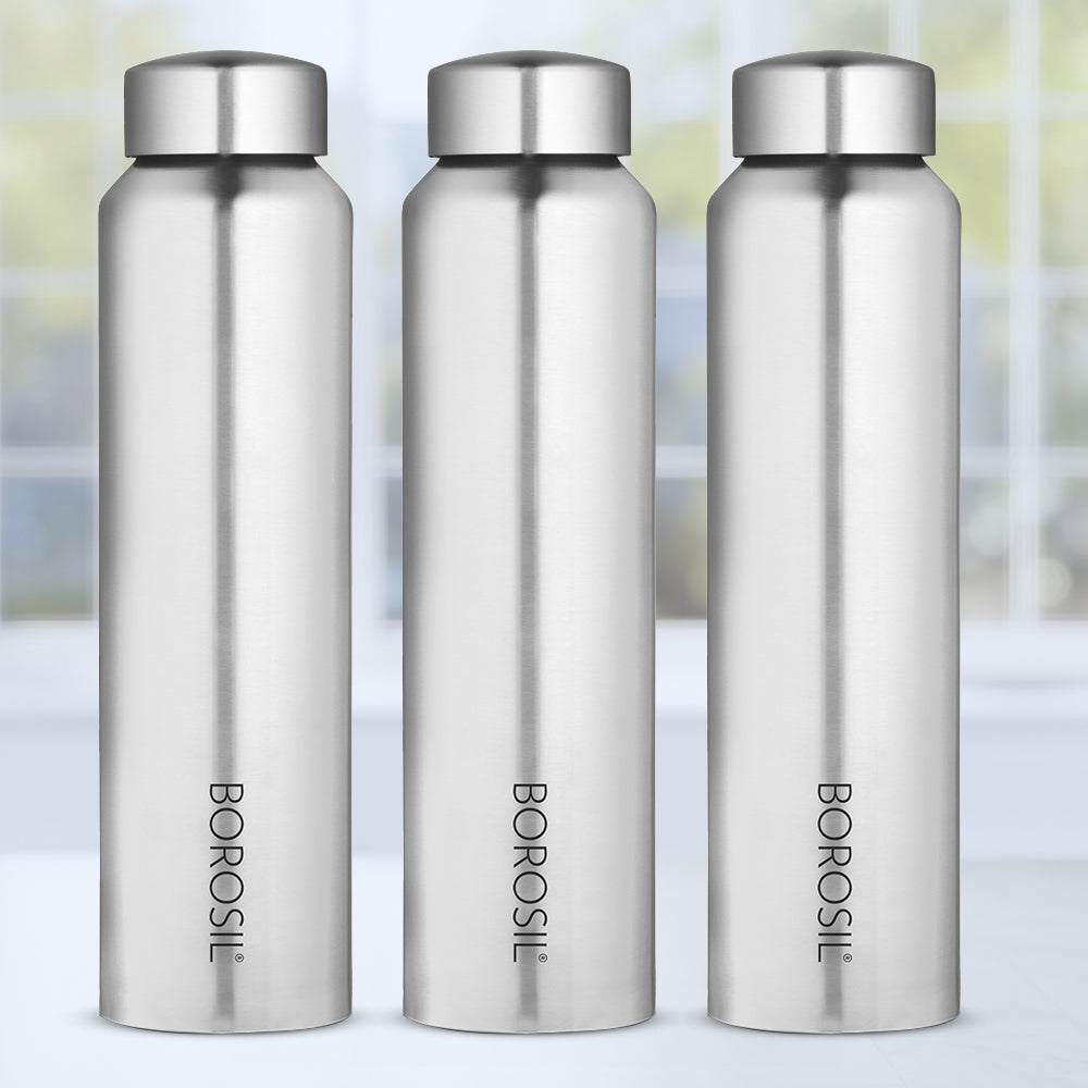 Borosil Aquaslim Stainless Steel 1 L Silver - Set of 3