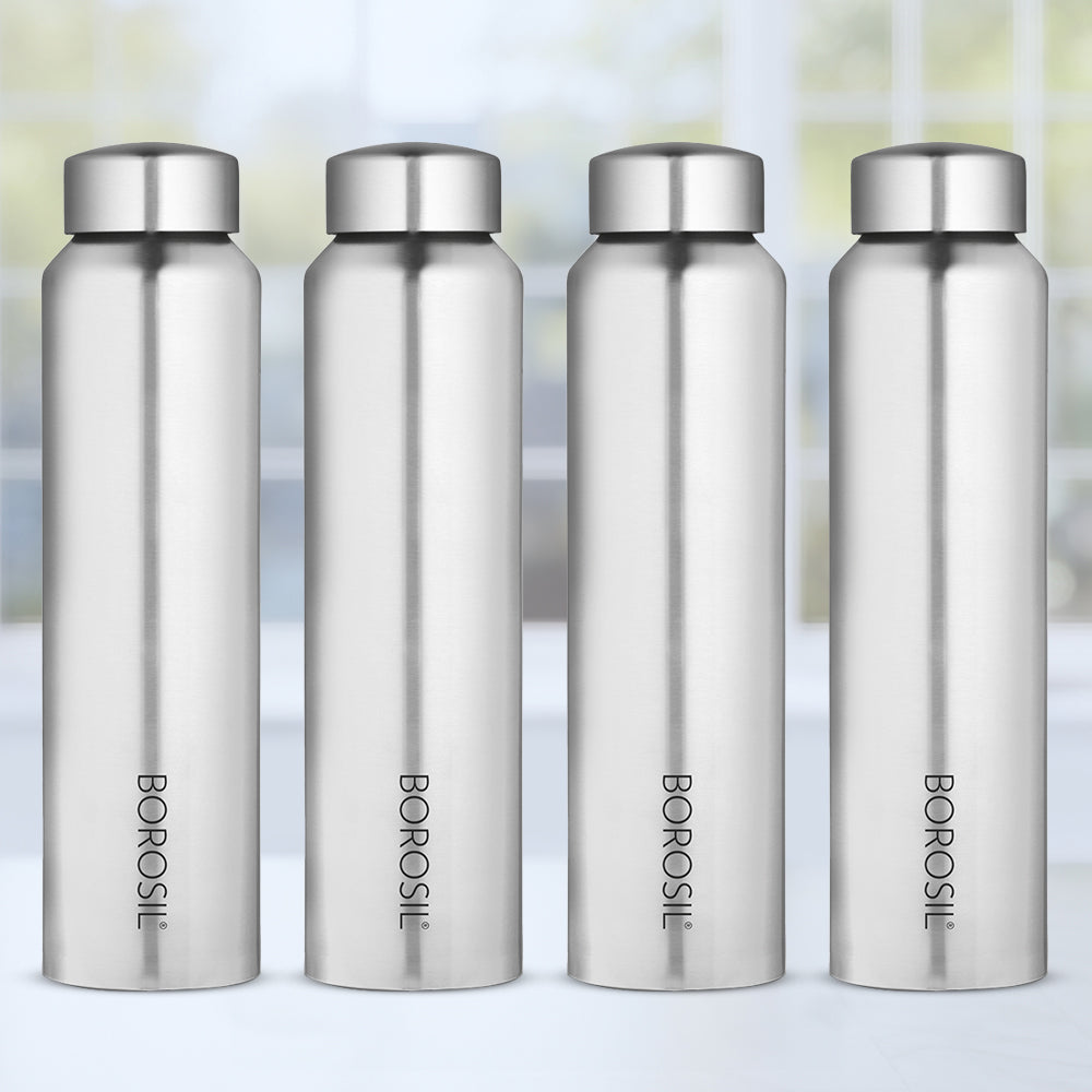 Borosil Aquaslim Stainless Steel 1 L Silver - Set of 4