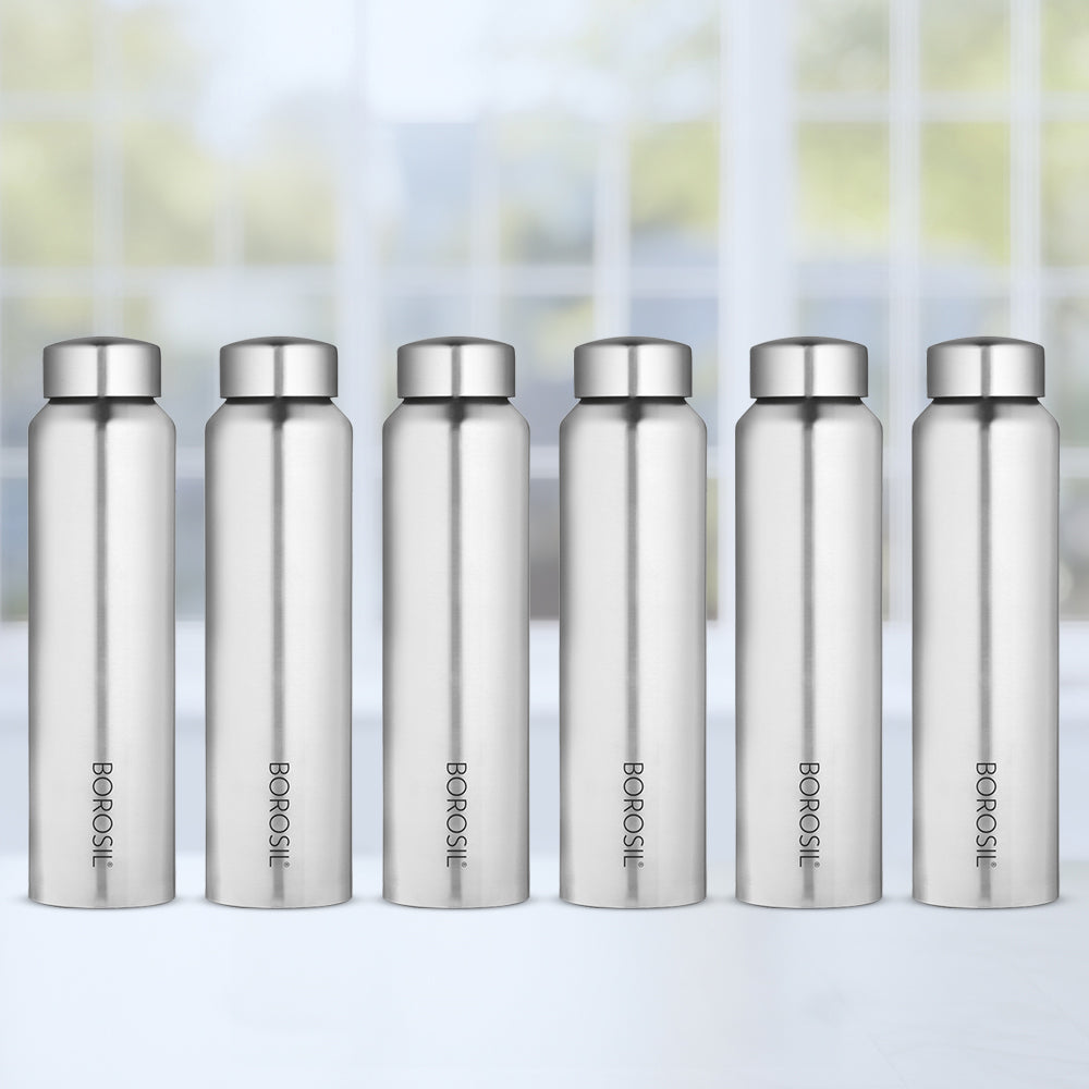 Borosil Aquaslim Stainless Steel 1 L Silver - Set of 6