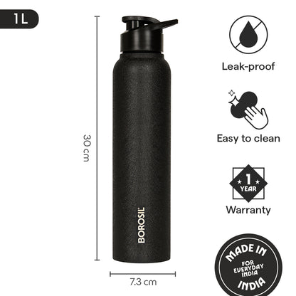 Cosmo Stainless Steel Single Wall Bottle, Black