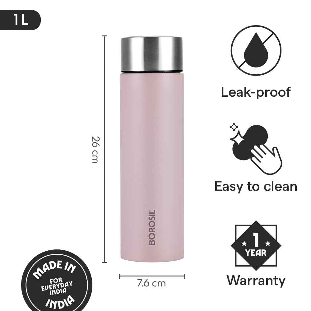 Borosil CoolSip SS Single Wall Bottle, Lavender, 1 L