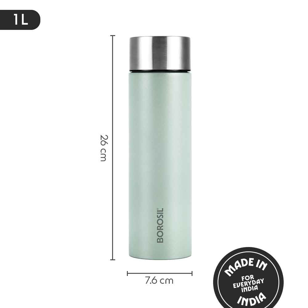 Borosil CoolSip SS Single Wall Bottle, Mint, 1 L