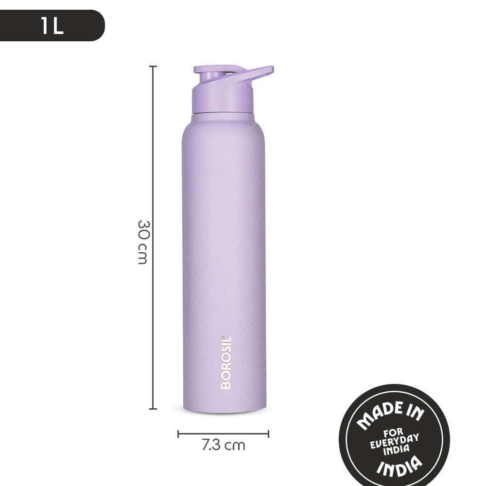 Borosil Cosmo SS Single Wall Bottle, Purple, 1 L