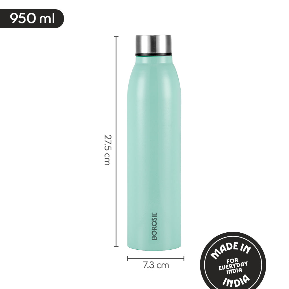 Borosil Glacier SS Single Wall Bottle, Jade, 950ml