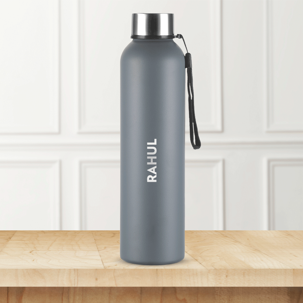 Borosil Laguna SS Bottle, Grey, 1L, Personalised