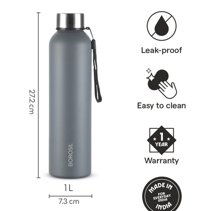 Personalised Laguna Stainless Steel Single Wall Bottle, Grey