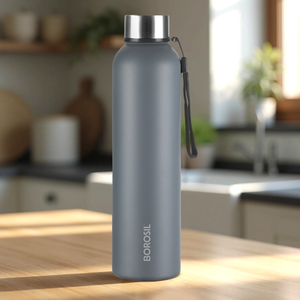 Borosil Laguna SS Bottle, Grey, 1 L