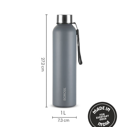 Personalised Laguna Stainless Steel Single Wall Bottle, Grey
