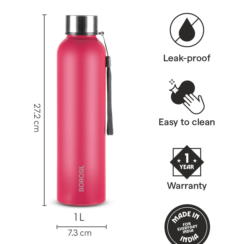 Borosil Laguna SS Bottle Red, 1L
