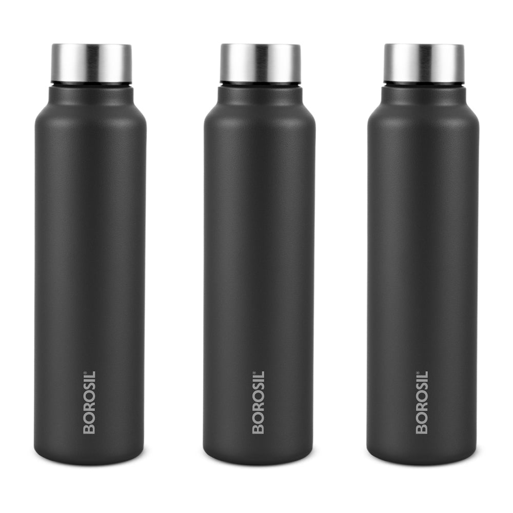 Sip-N-Chill SS Single Wall Bottle Set, Black