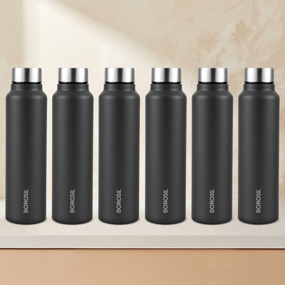 Sip-N-Chill SS Single Wall Bottle Set, Black
