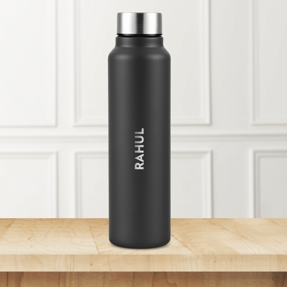 Personalised Sip n Chill Stainless Steel Single Wall Bottle, Black