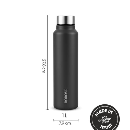 Sip-N-Chill Stainless Steel Single Wall Bottle, Black