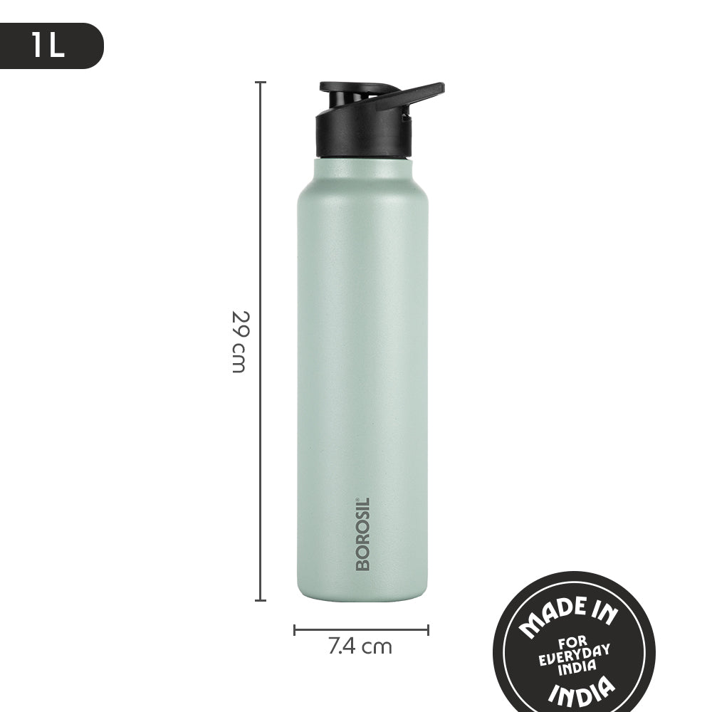 Borosil SipFresh SS Single Wall Bottle, Mint, 1 L