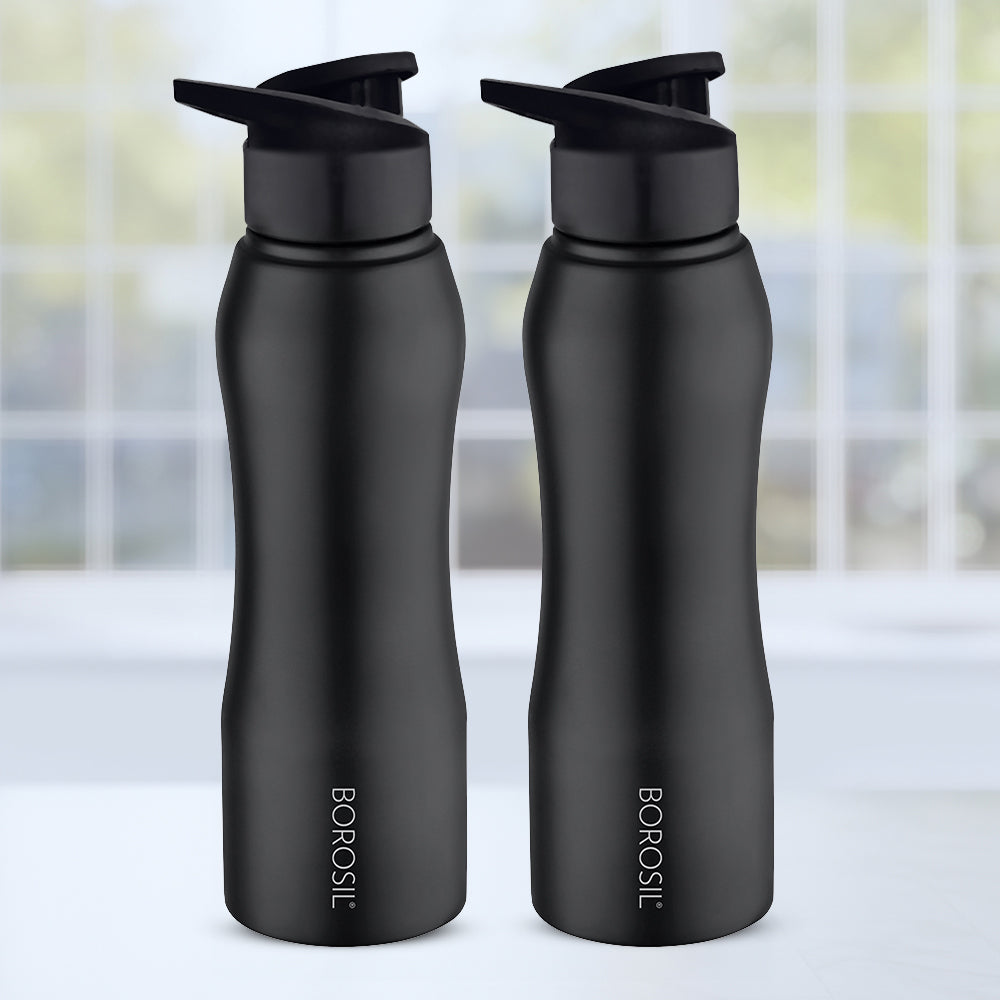 Borosil Grip-n-Sip Stainless Steel 750 ml Black - Set of 2