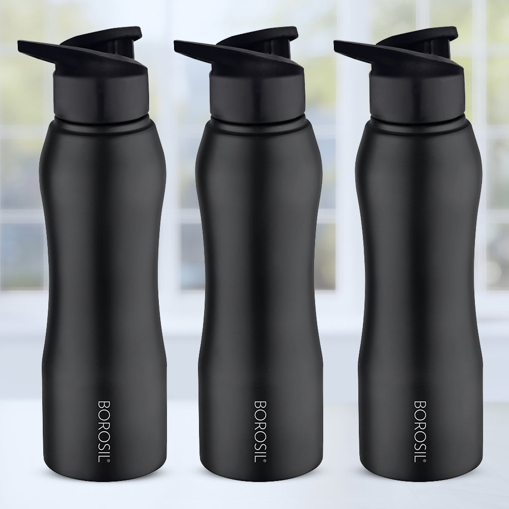 Borosil Grip-n-Sip Stainless Steel 750 ml Black - Set of 3