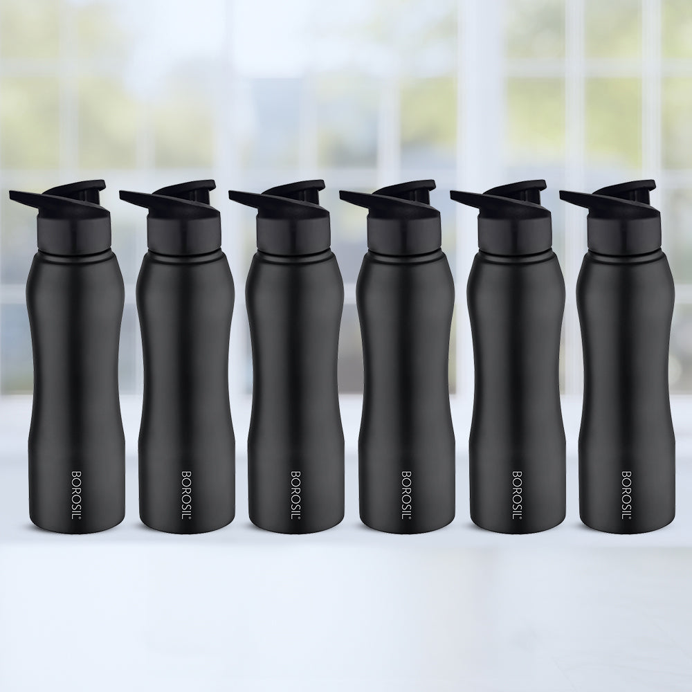 Borosil Grip-n-Sip Stainless Steel 750 ml Black - Set of 6