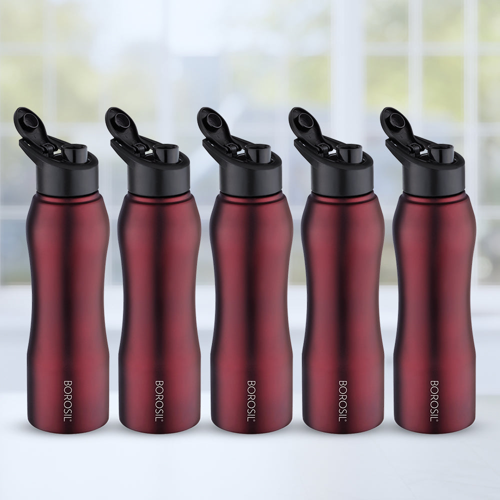 Borosil Grip n Sip Maroon, 750 ml - Set of 5
