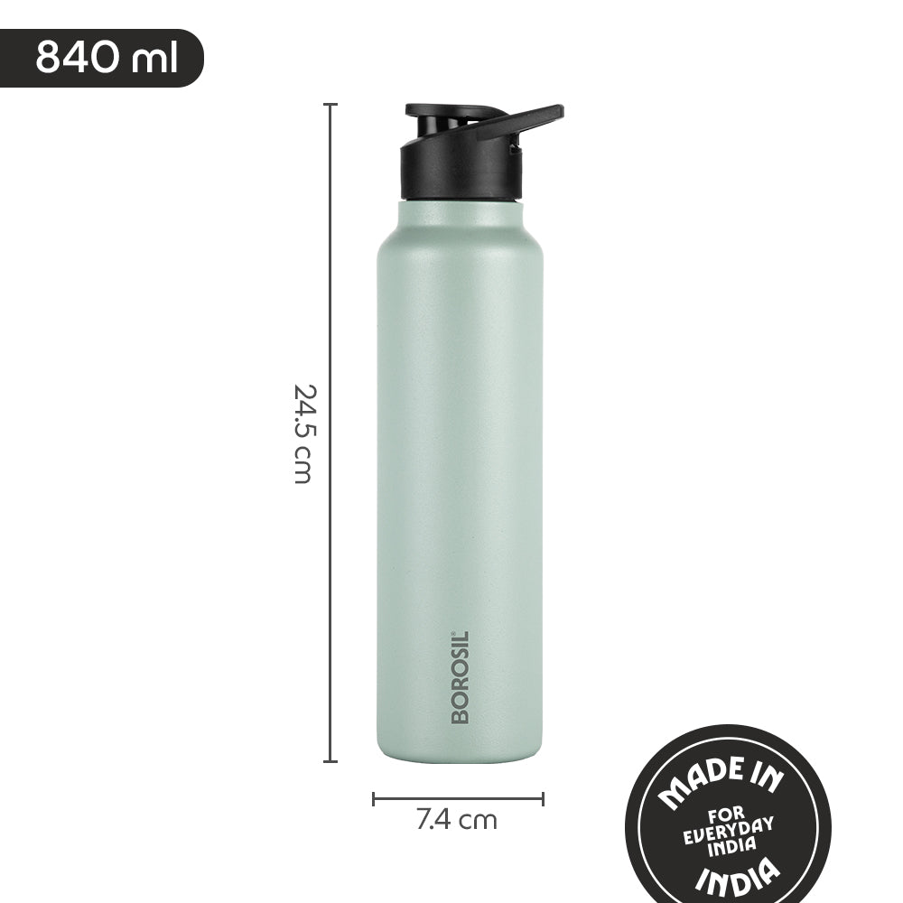 Borosil SipFresh SS Single Wall Bottle, Mint, 840 ml