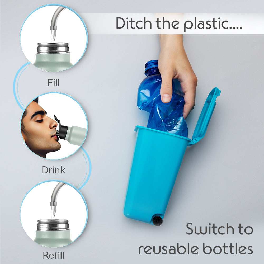 Borosil SipFresh SS Single Wall Bottle, Mint, 840 ml