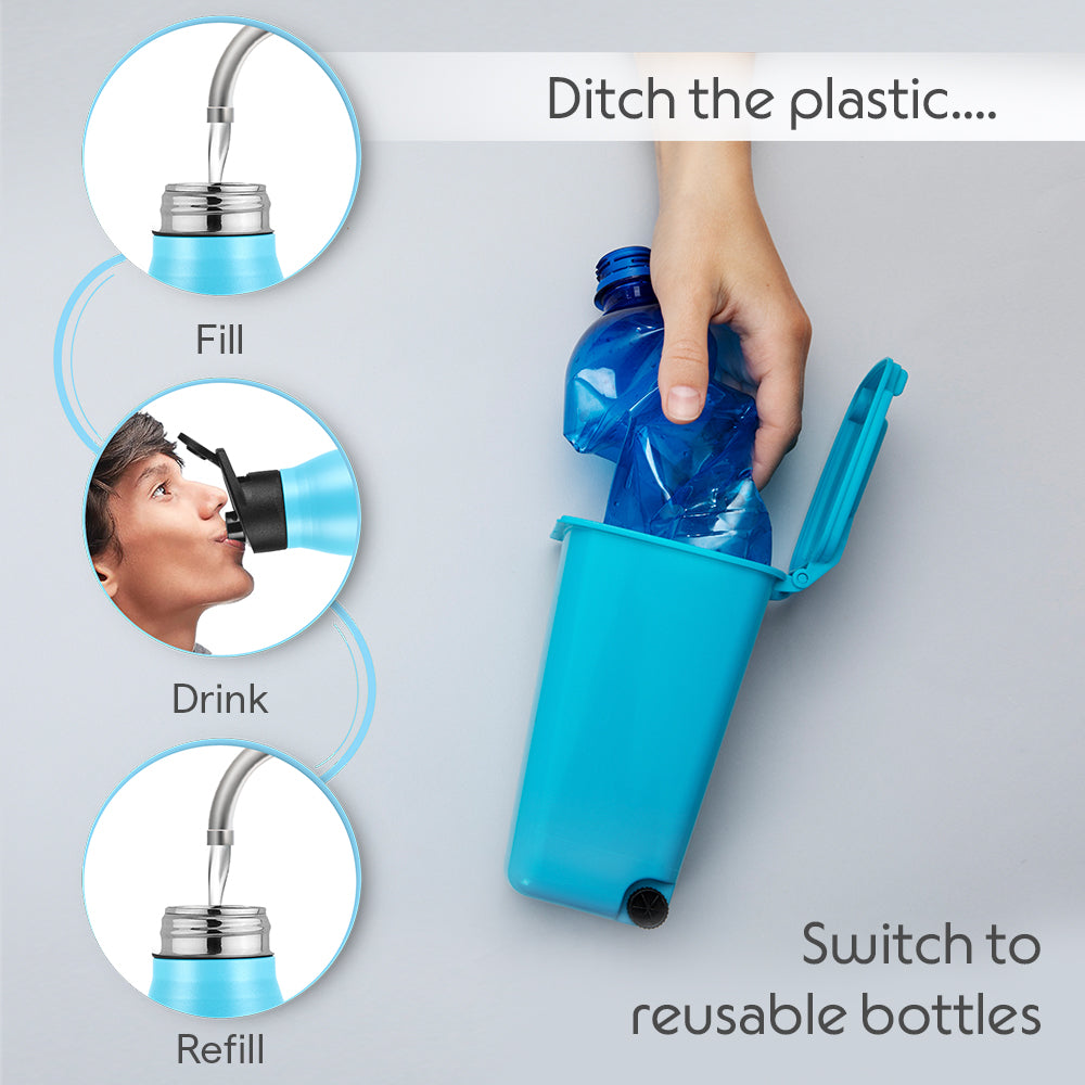 GripGo Single Wall Bottle Set, Blue