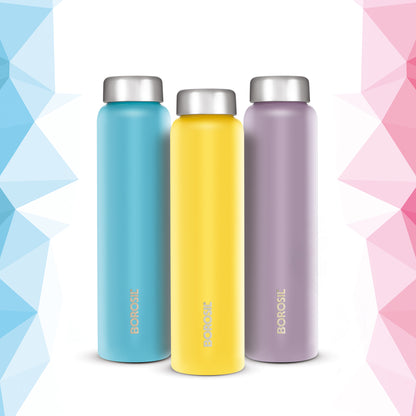 Apex Single Wall Water Bottle Set in Teal Blue, Yellow, and Lavender