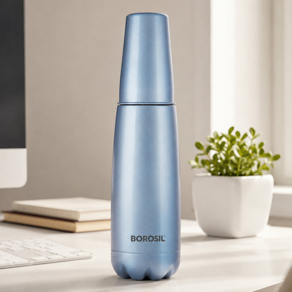 Bolt Vaccum Insulated Bottle with Drinking Glass, Blue