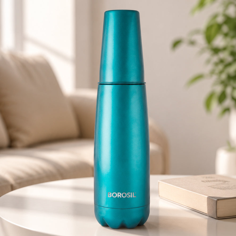 Bolt Vaccum Insulated Bottle with Drinking Glass, Green