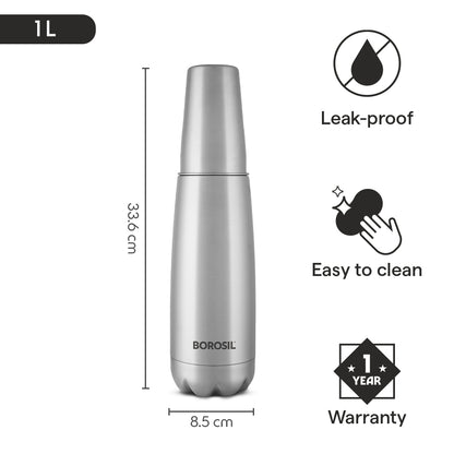 Bolt Vacuum Insulated Bottle with Drinking Glass, SS