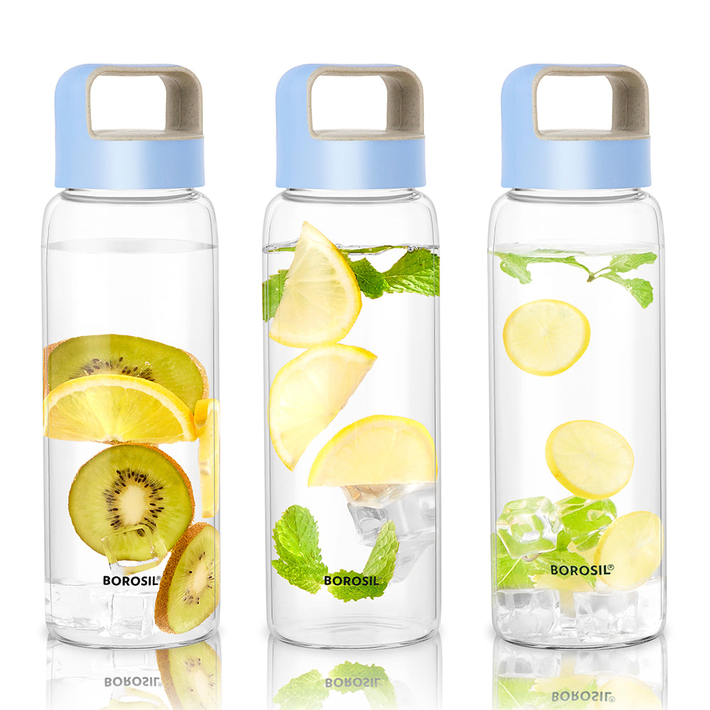 Crysto Clear Glass Bottle Set - Husk Lid, Blue