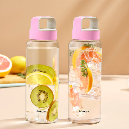 Crysto Clear Glass Bottle Set - Husk Lid, Pink